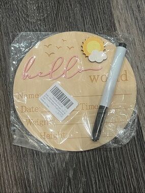 New Hello World Wooden Baby Milestone Plaque